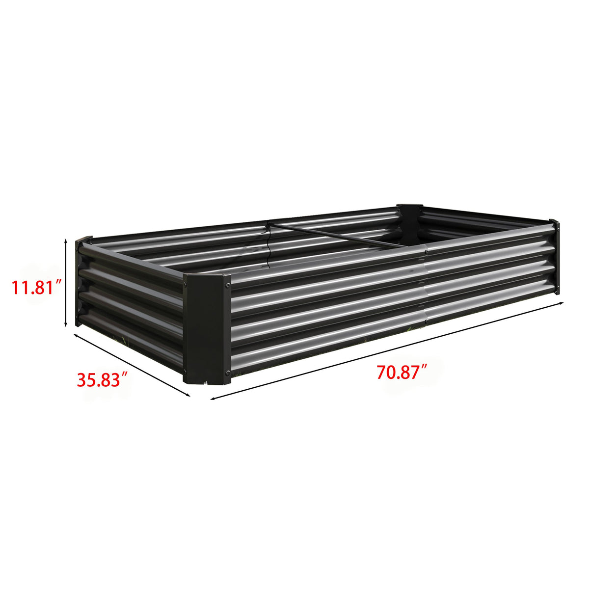 Metal Raised Garden Bed 6x3x1 Ft with Open Base - Silver