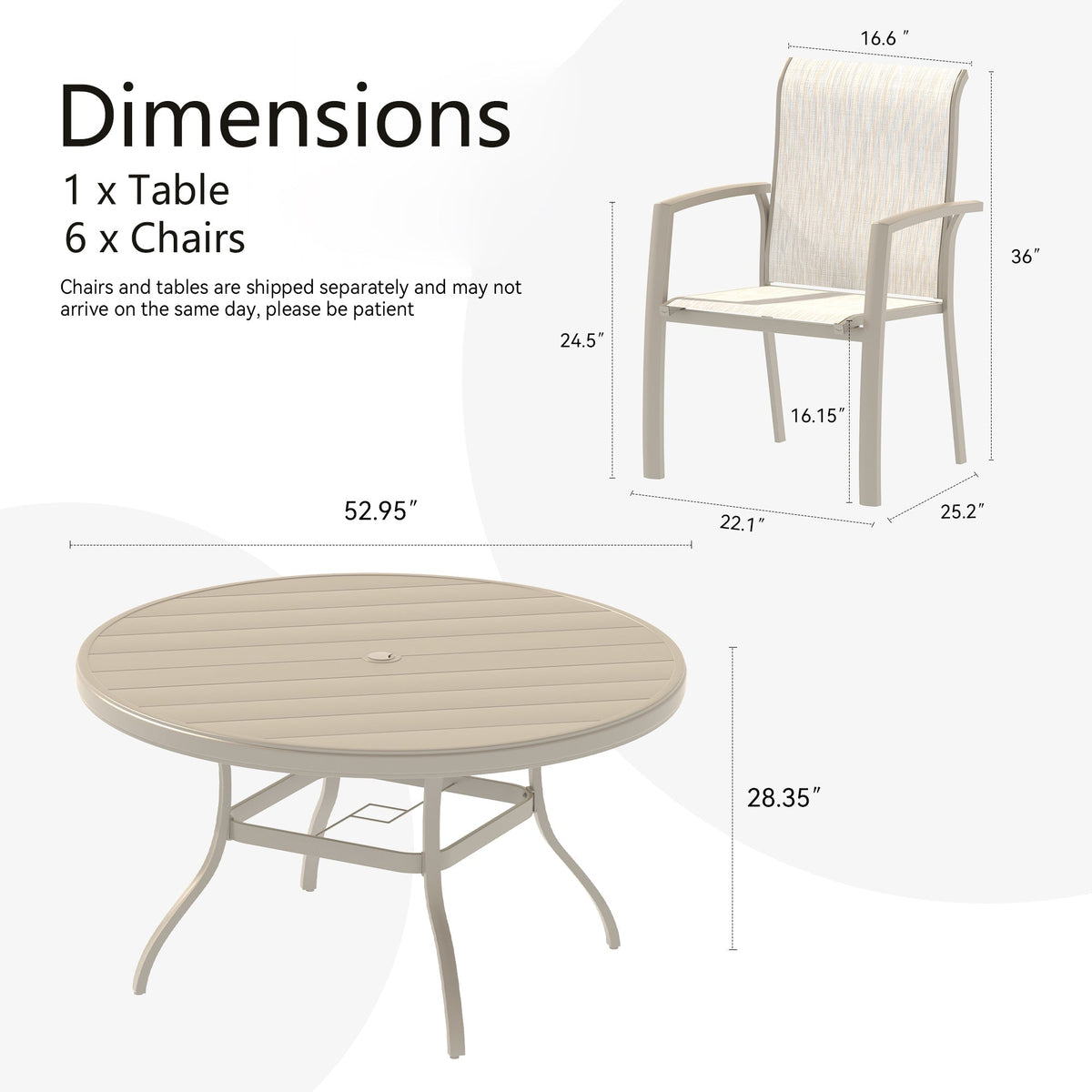 Sandstone 7-Piece Patio Dining Set with Metal Table - Waterproof Seats