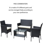 4 PC Rattan Patio Furniture Set with Cushioned Sofa - Black