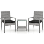 3 Piece Patio Furniture Set with Seat Cushions and Tempered Glass Tabletop for Balcony