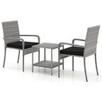 3 Piece Patio Furniture Set with Seat Cushions and Tempered Glass Tabletop for Balcony