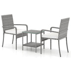 3 Piece Patio Furniture Set with Seat Cushions and Tempered Glass Tabletop for Balcony