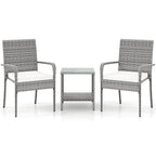3 Piece Patio Furniture Set with Seat Cushions and Tempered Glass Tabletop for Balcony