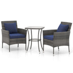 3 Pieces Patio Furniture Set with Cushioned Patio Chairs and Tempered Glass Coffee Table