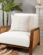 Fennco Styles Stitched Stripe Decorative Cotton Throw Pillow Cover 18" W x 18" L - Ivory Woven Modern Square Cushion Case for Home, Couch, Bedroom, Living Room and Office Décor