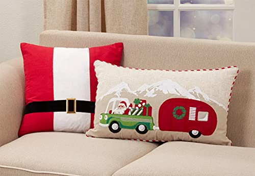 Fennco Styles Santa Truck & Trailer Decorative Throw Pillow 14" W x 24" L – Multicolored Rectangular Cushion for Christmas, Holiday, Couch, Sofa, Bedroom, Office Décor and Special Occasion