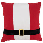 Fennco Styles Santa Belt Design Decorative Throw Pillow 18" W x 18" L – Red Festive Cushion for Christmas, Holiday, Couch, Sofa, Bedroom, Office and Living Room Décor