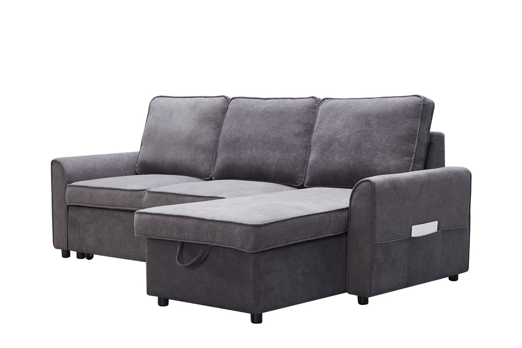 Modern Modular L-Shaped Sofa Bed with Chaise - Dark Grey Linen
