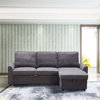 Modern Modular L-Shaped Sofa Bed with Chaise - Dark Grey Linen