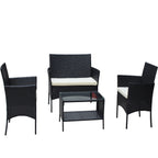 4 PC Rattan Patio Furniture Set with Cushioned Sofa - Black