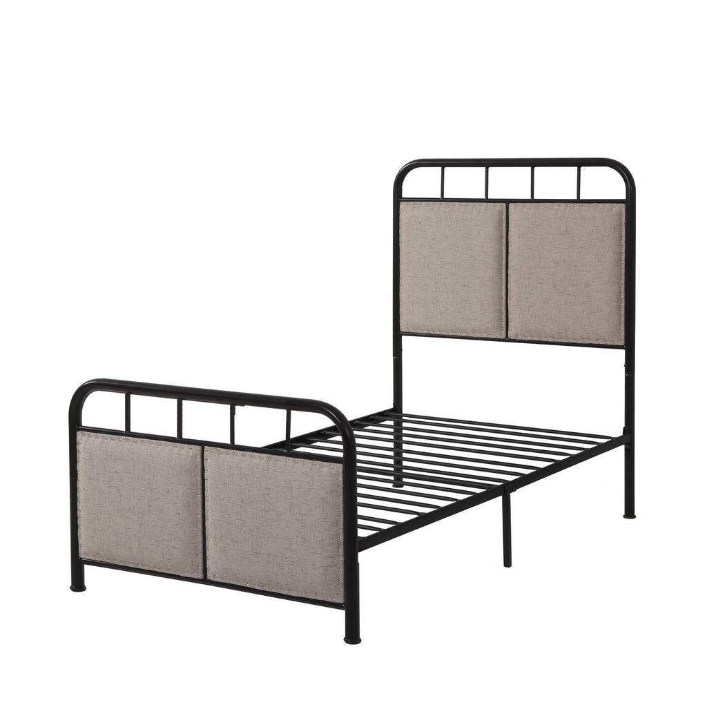 Twin Size Linen Upholstered Platform Metal Bed Frame