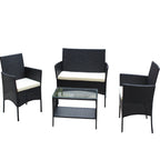 4 PC Rattan Patio Furniture Set with Cushioned Sofa - Black