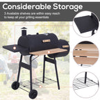48" Steel Charcoal BBQ Grill and Offset Smoker Combo - Black
