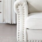 68 Inch Faux Leather Rolled Arm Sofa with Nailhead Trim - Beige