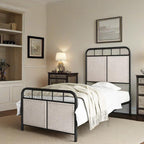 Twin Size Linen Upholstered Platform Metal Bed Frame