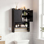 Wall Mounted Bathroom Cabinet with Towel Bars - Black