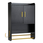 Wall Mounted Bathroom Cabinet with Towel Bars - Black