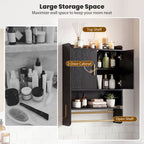 Wall Mounted Bathroom Cabinet with Towel Bars - Black