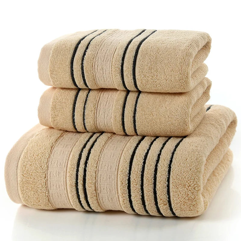 3Pieces Set Grey Cotton Towel Set for Men toalla 2pc Face Washcloth Hand Towel 1pc Bath Towel Camping Shower Towels Bathroom