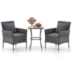 3 Pieces Patio Furniture Set with Cushioned Patio Chairs and Tempered Glass Coffee Table