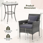 3 Pieces Patio Furniture Set with Cushioned Patio Chairs and Tempered Glass Coffee Table