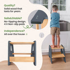 2-Step Wooden Stool for Toddlers(Step Stool for Children Ages 2+)