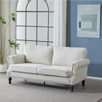 68 Inch Faux Leather Rolled Arm Sofa with Nailhead Trim - Beige