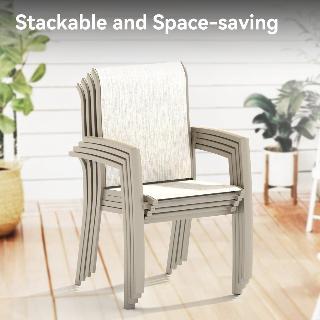 Sandstone 7-Piece Patio Dining Set with Metal Table - Waterproof Seats
