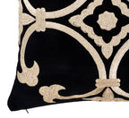 Black Velvet Pillow Cover with Gold Embroidery, 20 x 20