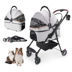 Foldable 4-Wheel Pet Stroller with Adjustable Canopy - Grey