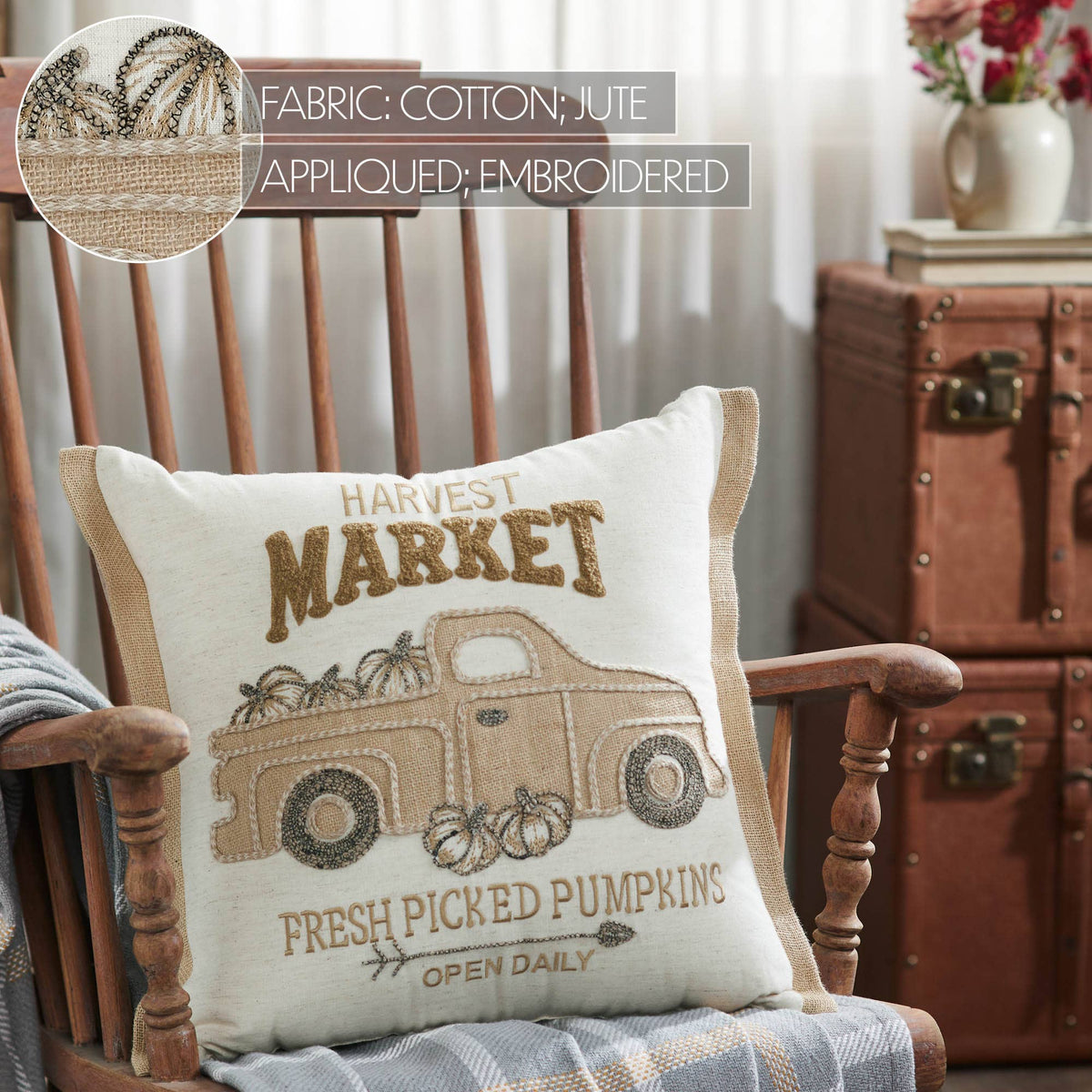 Autumn Fall Farmhouse Pumpkin Truck Decorative Throw Pillow 18x18 Home Accent