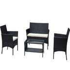 4 PC Rattan Patio Furniture Set with Cushioned Sofa - Black