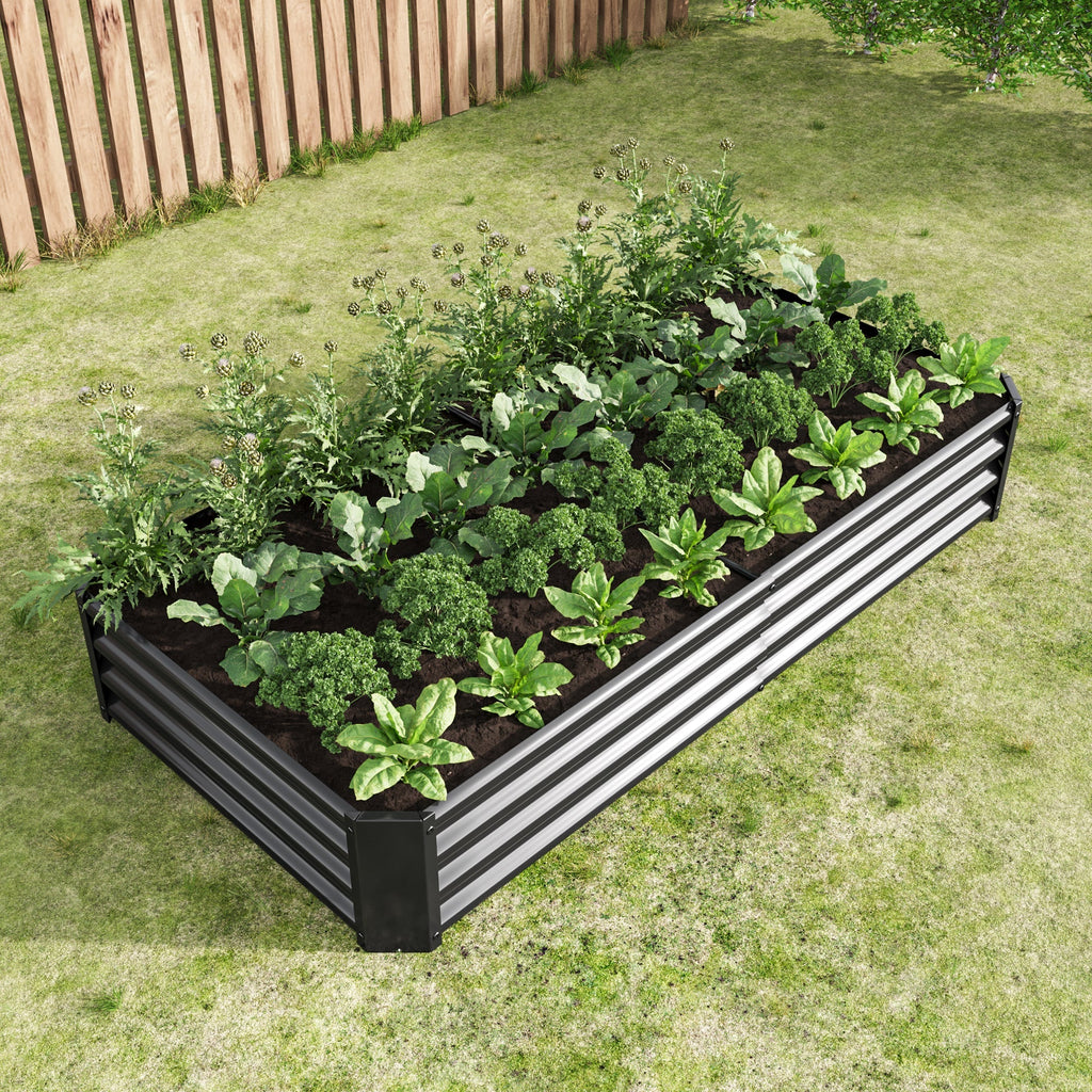 Metal Raised Garden Bed 6x3x1 Ft with Open Base - Silver