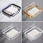 Creative Drill Free Soap Dish Holder Wall Mounted Storage Rack Toilet Soap Box Sponge Dish Bathroom Accessories Soap Dish Holder with Loofah Bath Sponge Towel Razor Holder for Bathroom Shower Kitchen Adhesive Wall Mounted No Drilling