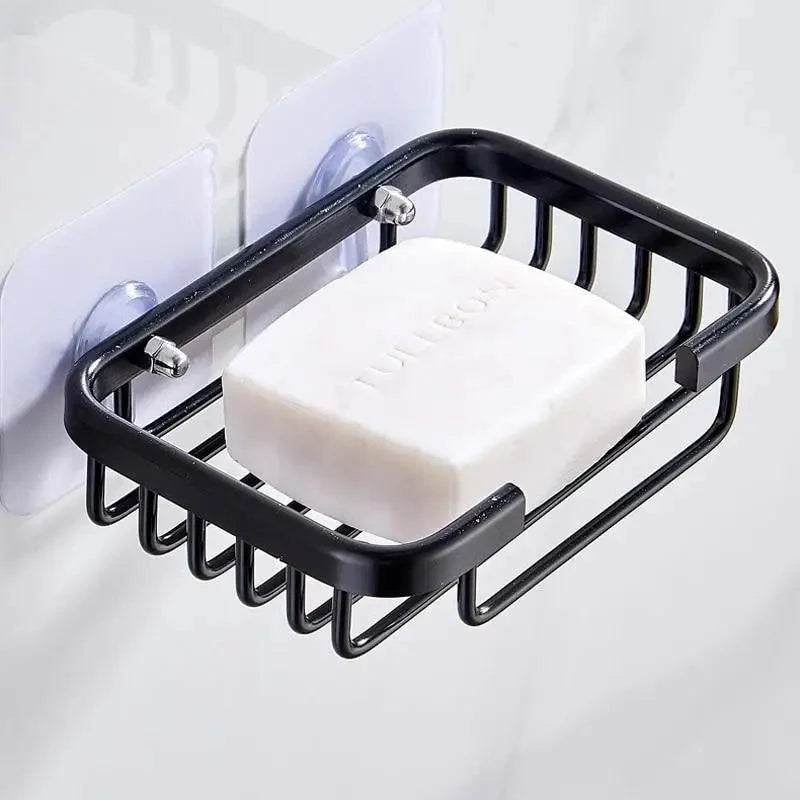 Creative Drill Free Soap Dish Holder Wall Mounted Storage Rack Toilet Soap Box Sponge Dish Bathroom Accessories Soap Dish Holder with Loofah Bath Sponge Towel Razor Holder for Bathroom Shower Kitchen Adhesive Wall Mounted No Drilling