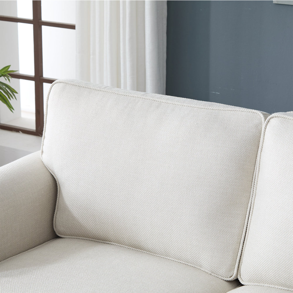 68 Inch Faux Leather Rolled Arm Sofa with Nailhead Trim - Beige