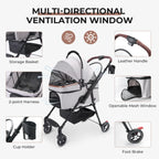Foldable 4-Wheel Pet Stroller with Adjustable Canopy - Grey