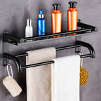 2 Tier Wall Mounted Towel Rack Bar Rail Towel Holder Hanger Bathroom Toiletries Storage Shelf with Nail Free Stickers