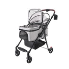 Foldable 4-Wheel Pet Stroller with Adjustable Canopy - Grey