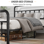 Metal Full Size Bed Frame with Headboard and Under Bed Storage - Black