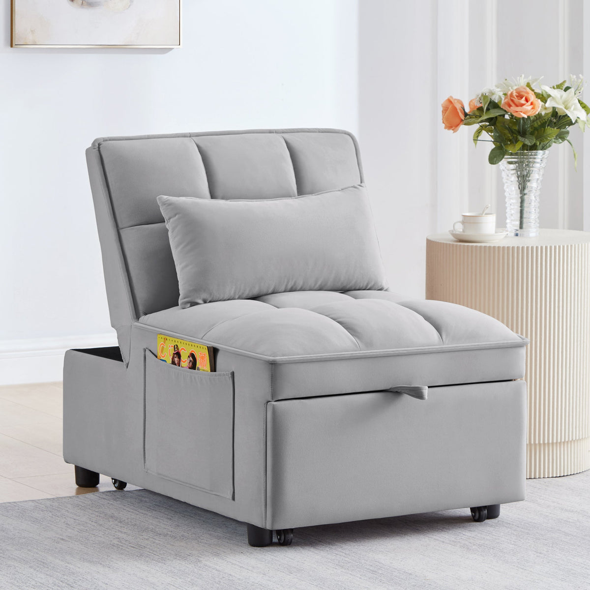 4 in 1 Multi-Function Single Sofa Bed with Adjustable Backrest - Gray