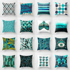 Flower Leaves Pattern Throw Pillow Case Teal Blue Cushion Covers Modern Teal Throw Pillow Covers Ocean Bohemia Decorative Couch Pillow Cases Sea Cotton Linen Decorative Pillowcases