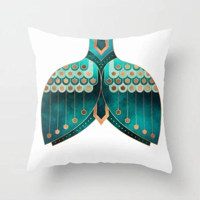 Flower Leaves Pattern Throw Pillow Case Teal Blue Cushion Covers Modern Teal Throw Pillow Covers Ocean Bohemia Decorative Couch Pillow Cases Sea Cotton Linen Decorative Pillowcases