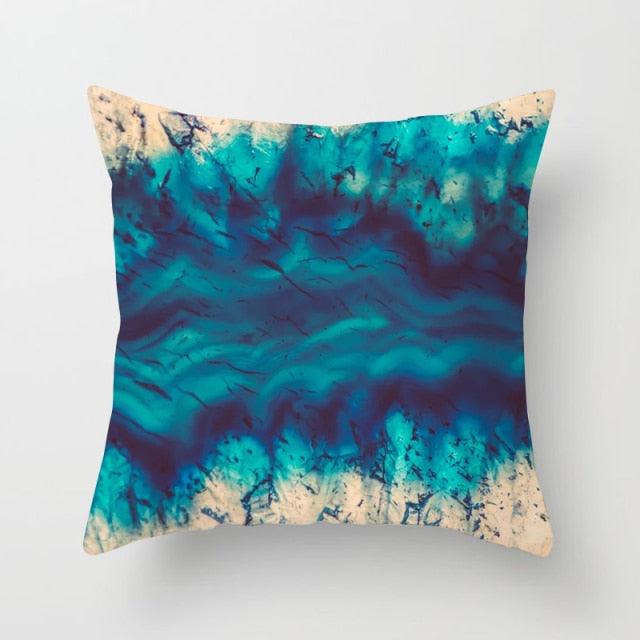 Flower Leaves Pattern Throw Pillow Case Teal Blue Cushion Covers Modern Teal Throw Pillow Covers Ocean Bohemia Decorative Couch Pillow Cases Sea Cotton Linen Decorative Pillowcases