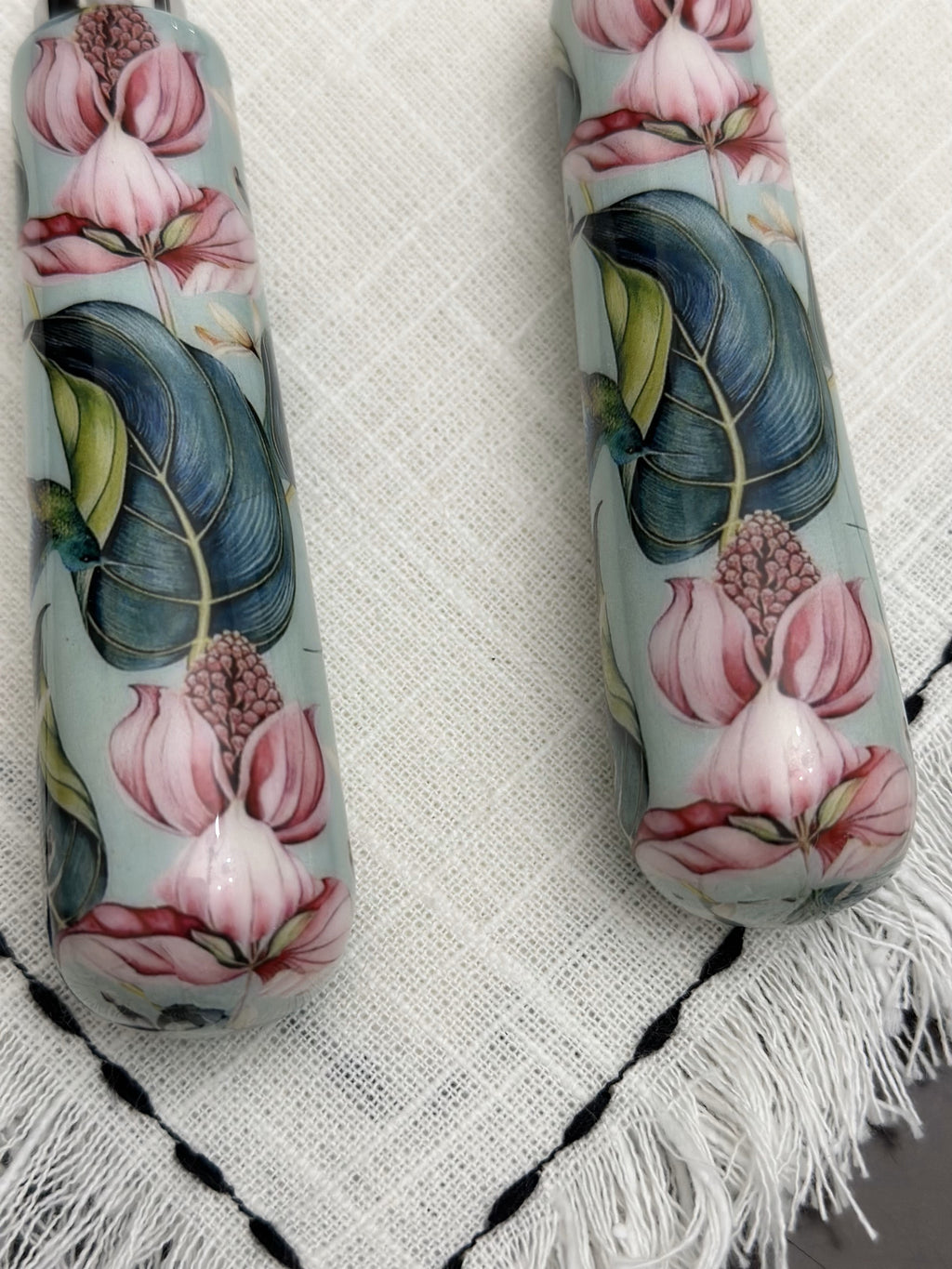 Floral Cake Cutting Knife & Server with Mint Meenakari Work