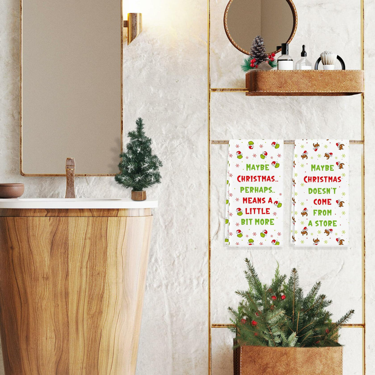 Funny Christmas Towels 2 Pack Absorbent Kitchen Bathroom White Elephant Gifts